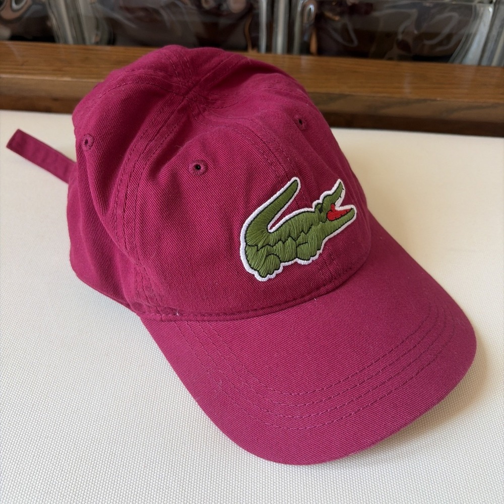 Lacoste Maroon Red Hat Adjustable Cap Big Logo Crocodile One Size